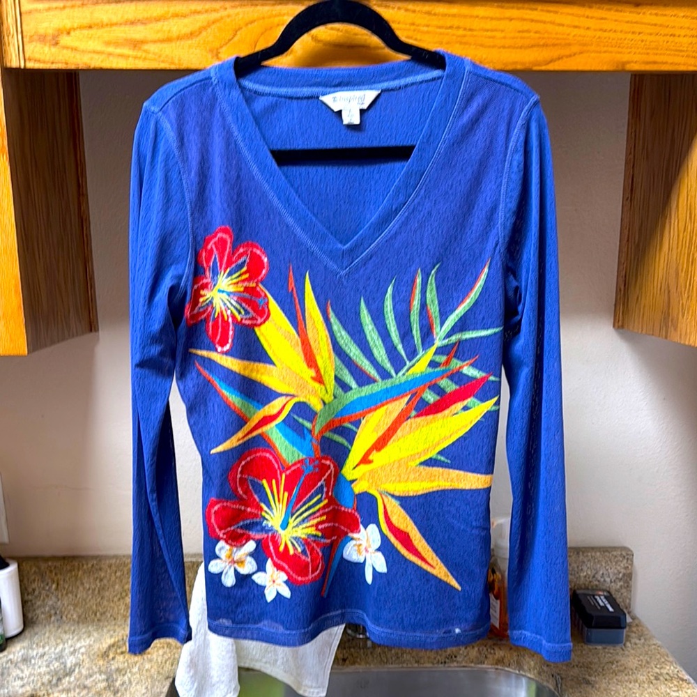 Blue Floral V-Neck Top